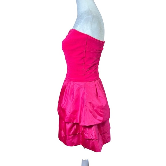 VTG 80s Tadashi Shoji Strapless Barbie Pink Mini Cocktail Dress Tiered USA Sz XS - Picture 3 of 10